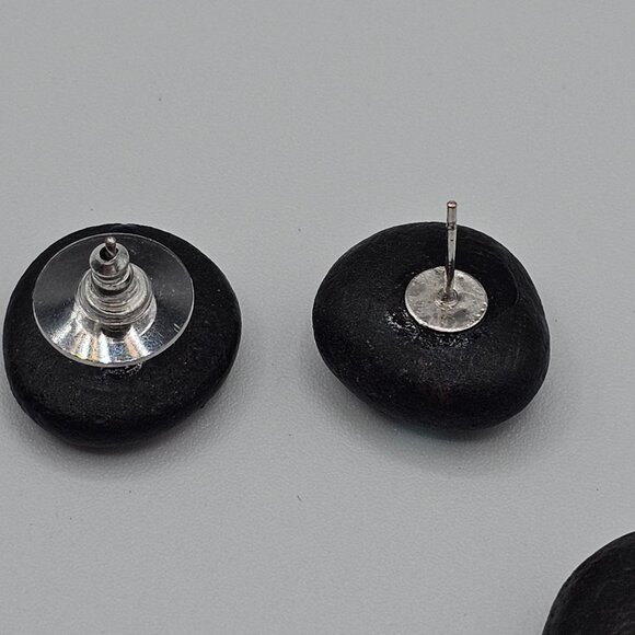 Artisan Folk Art Handpainted Stone Rock Earring Brooch Set Jewelry Black Cactus - Picture 16 of 16